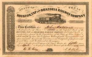 Houston, Tap and Brazoria Railway Co. - FULLY ISSUED